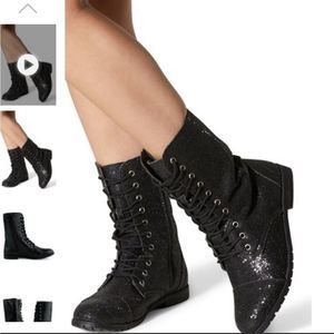 Glitter combat moto girl boots